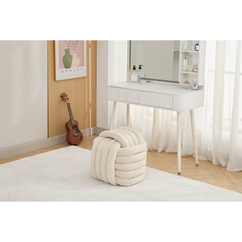 060Chenille Fabric Modern Knot Design Ottoman Makeup Stool Footstool, Comfortable and Stylish Seat for Living Room, Bedroom,