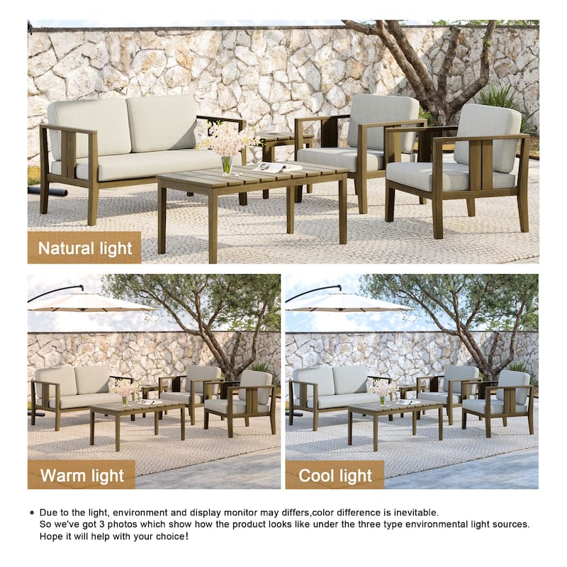 5-Piece Teak Wood Outdoor Conversation Set