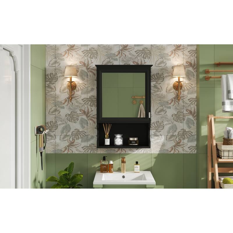 GDFStudio - Larenta Modern Wall-Mounted Bathroom Medicine Cabinet with Mirror, Adjustable Shelves & Half-moon Silhouette - 20"W