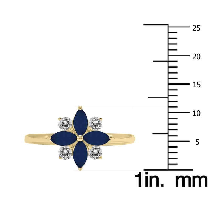 Marquee Jewels 3/4 Carat TW Sapphire and Diamond Flower Ring in 10K Yellow Gold