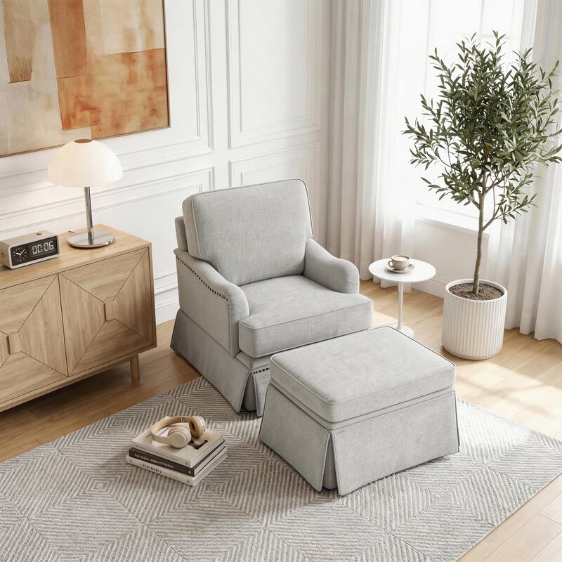 Modern Chenille Swivel Armchair and Storage Ottoman