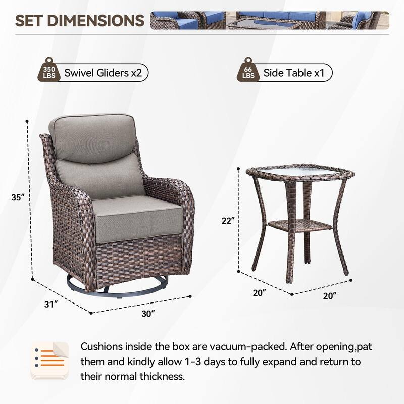 Outdoor Swivel Wicker Patio Chairs Set with Side Table