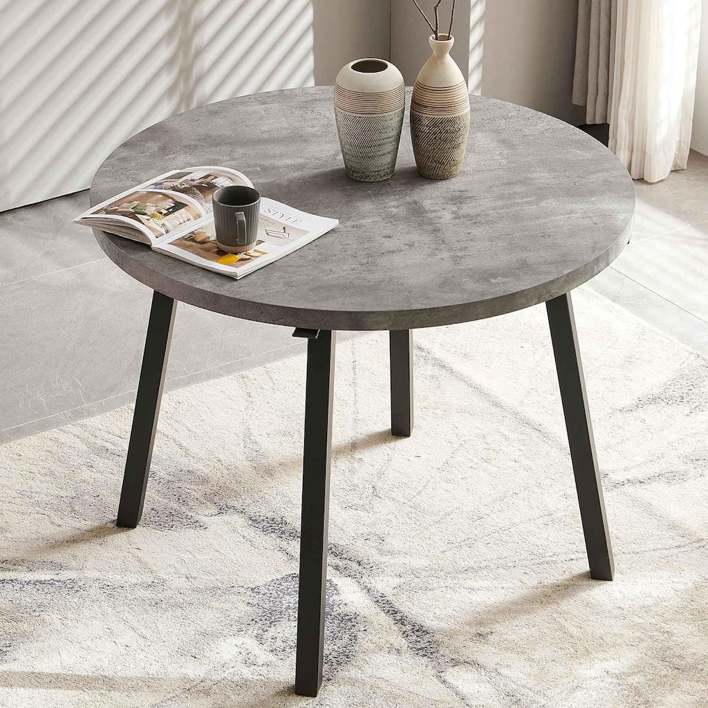 Howtai 37" Round Home Kitchen Dining Table with Sturdy Metal Legs/Hooks - Grey