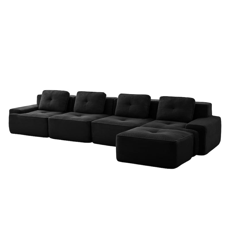 L-Shaped Premium Modular Corduroy Sectional Sofa with Movable Ottoman
