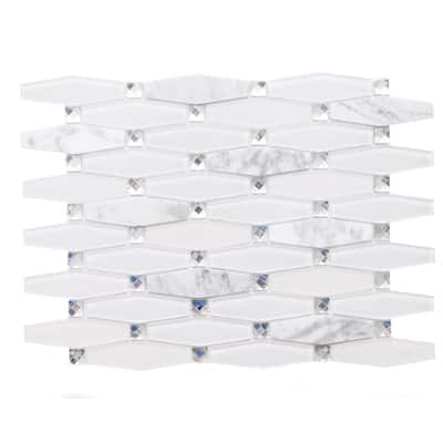 The Tile Life Carrara Diamond 12x12 White Polished Glass Mosaic Wall & Backsplash Tile