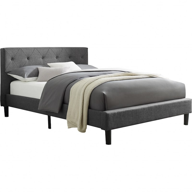 HomeRoots Gray Tufted Upholstered King Bed Frame