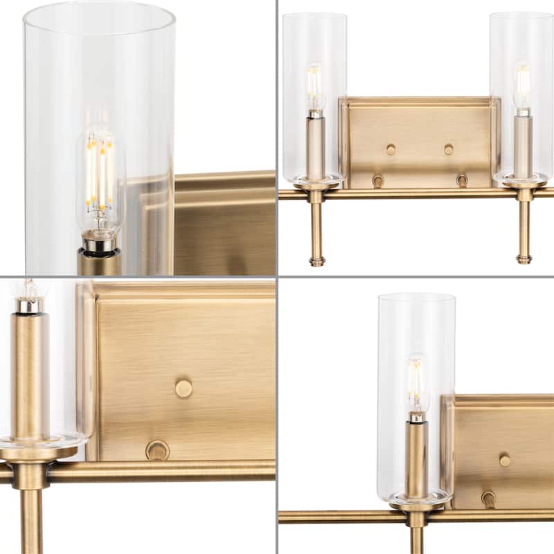 Elara Collection Four-Light Vintage Brass Clear Glass Vanity Light - 31.65 in x 5.12 in x 11.5 in