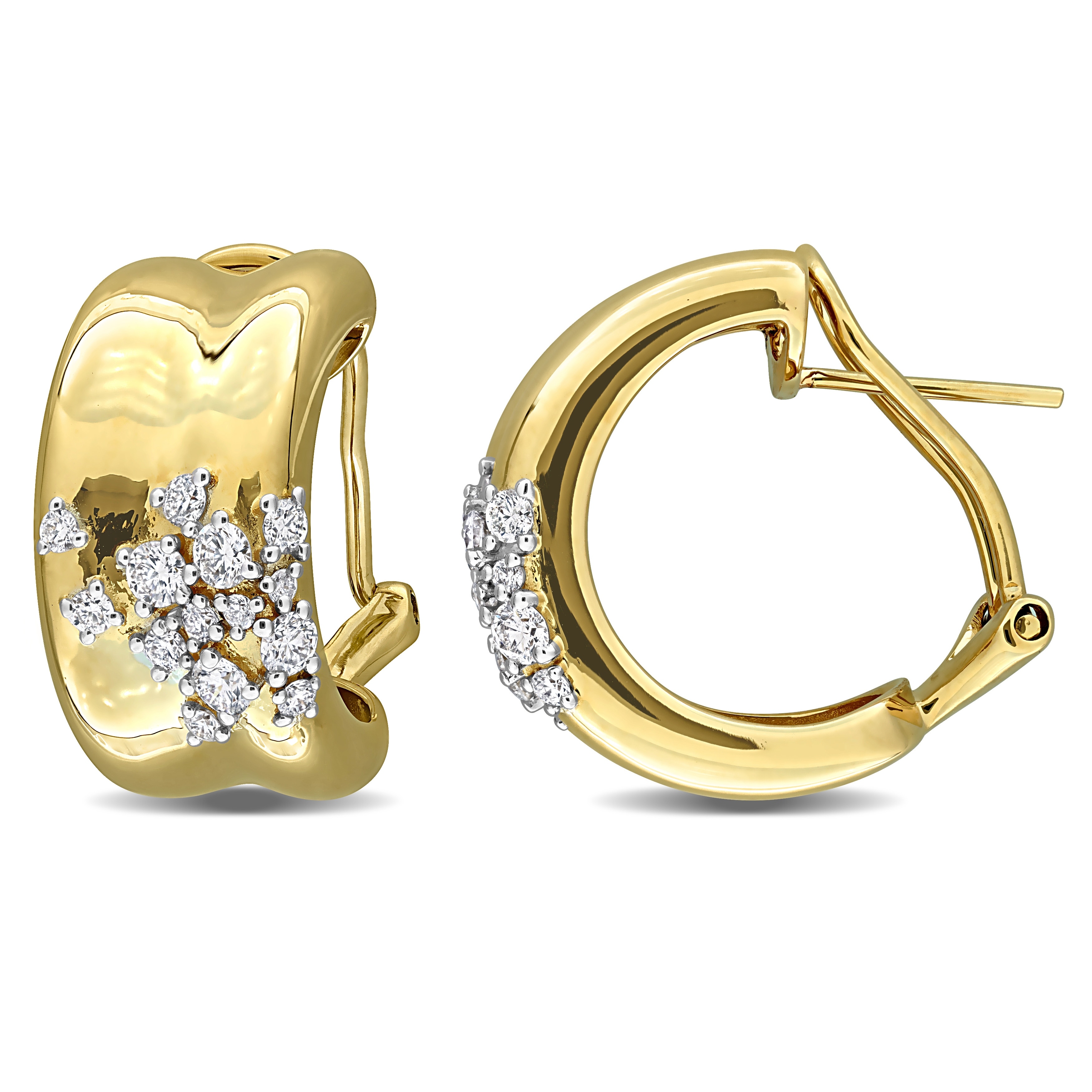Miadora 4/5ct TDW Diamond Cluster Semi-Hoop Earrings 14k Yellow Gold