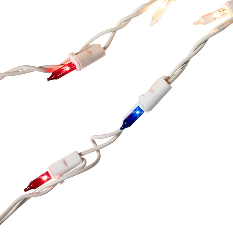 Mini Swag Christmas Light Set Red, White and Blue 6' White Wire 100Ct