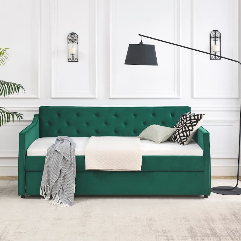 Twin Size Upholstered Tufted Sofa Bed Daybed with Twin Size Trundle
