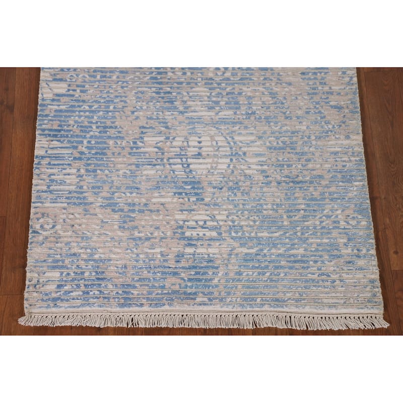 Modern Indian Abstract Runner Rug Handmade Wool Carpet - 2'8"x 6'8"