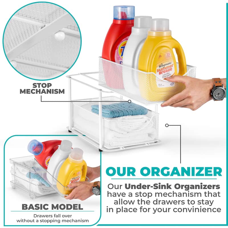 Sorbus 2 Tier Under Sink Bathroom Organizers and Storage (2 Pack) - 14" L x 9.3" W x 12.25" H