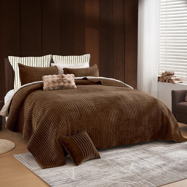Wonderful Velvet 3 Piece Quilt Set - 21021 Cocoa Brown - Queen