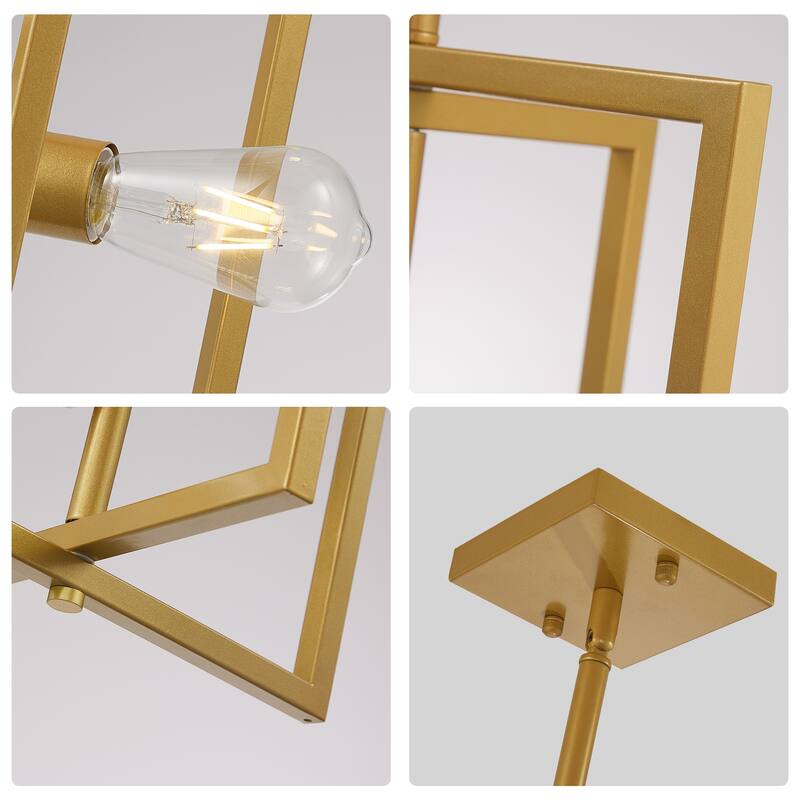 Industrial Lantern Chandelier, 4-Light Modern Geometric Semi Flush Mount Ceiling Light Fixture