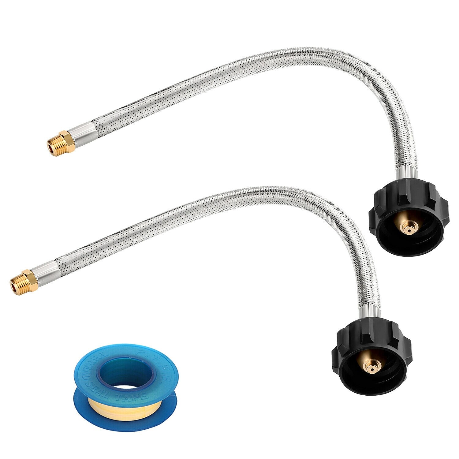 Stainless Steel Braided Pigtail 12-inch 1/4inch NPT RV Propane Hose With Gauge 