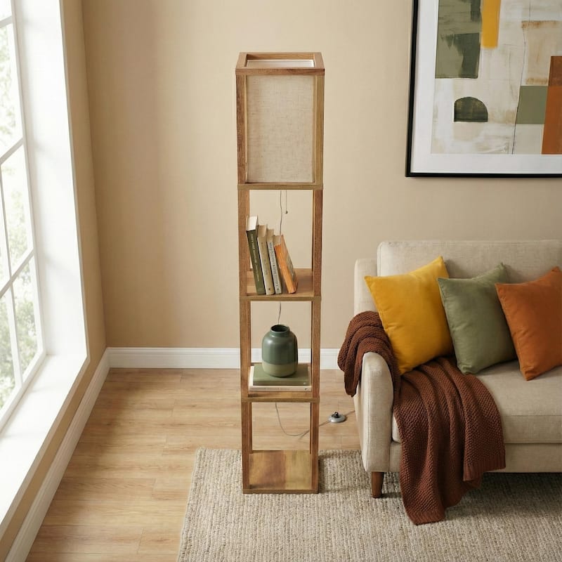 Golden Grace Long Arm Brass Floor Lamp - Beige