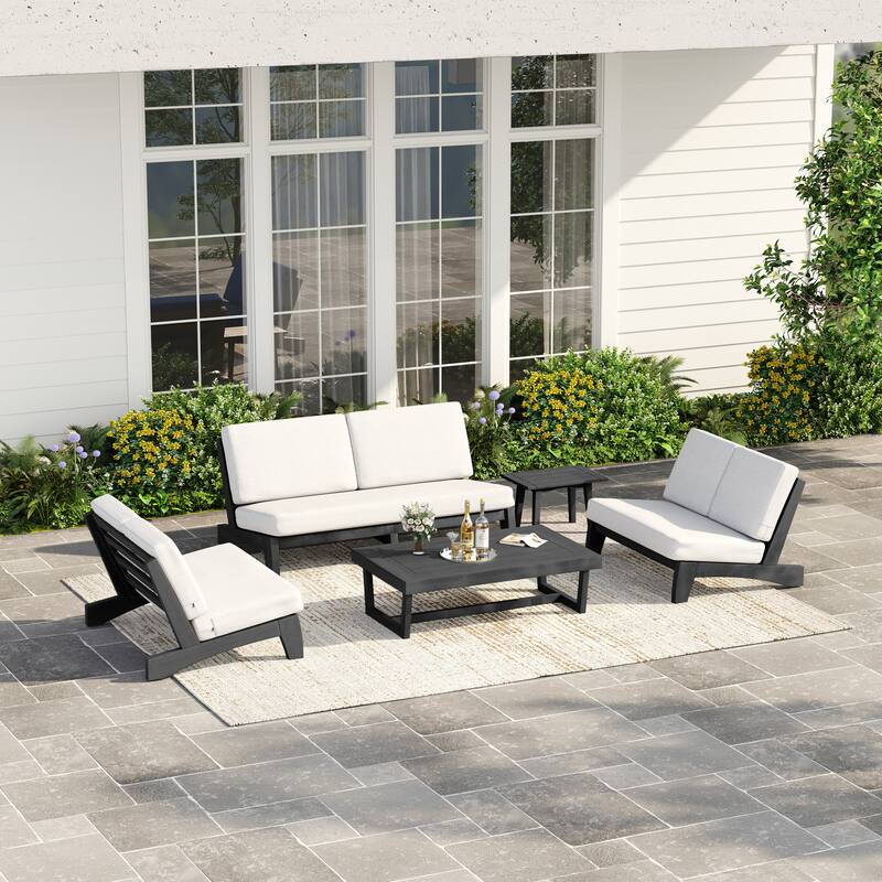 Casual Teak Outdoor Patio Conversation Set with Cushioned Sofa Loveaseat