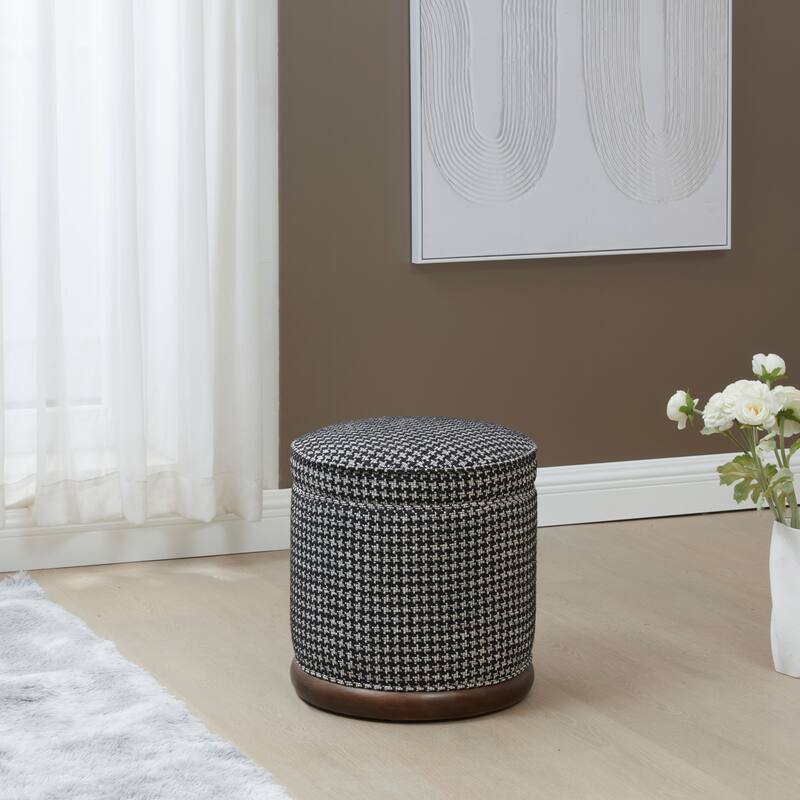 SAFAVIEH Couture Fiorelli Round Boucle Ottoman - Black/Walnut