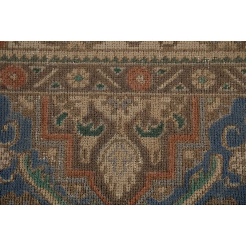 Blue Tabriz Persian Vintage Rug Hand-Knotted Traditional Wool Carpet - 10'0"x 13'2"