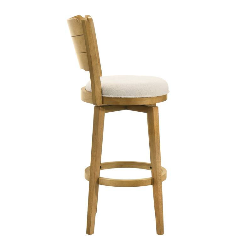 Winsley Coastal Modern Swivel Wood Counter Height Kitchen Bar Stool with White Boucle Fabric Upholstered Seat