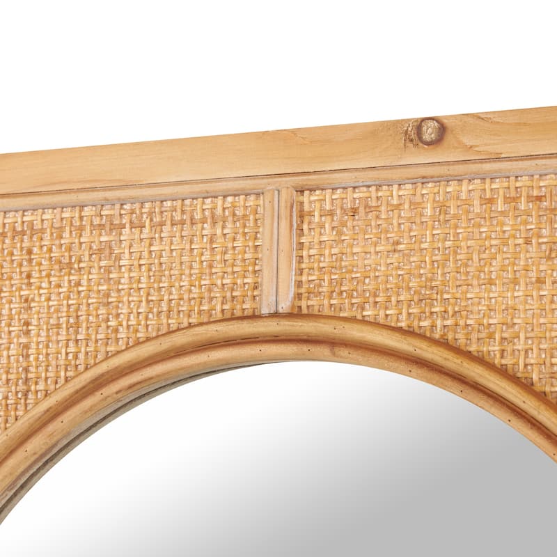 Brown Rattan Room Wall Mirror with Oval Center