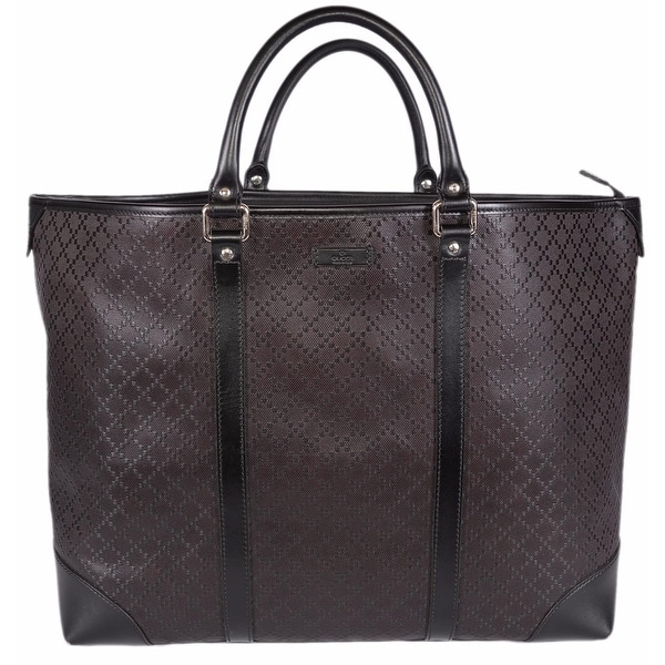 Gucci 309413 Unisex Brown Leather Diamante XL Tote Travel Purse Bag - 16" x 15.7" x 5.5"