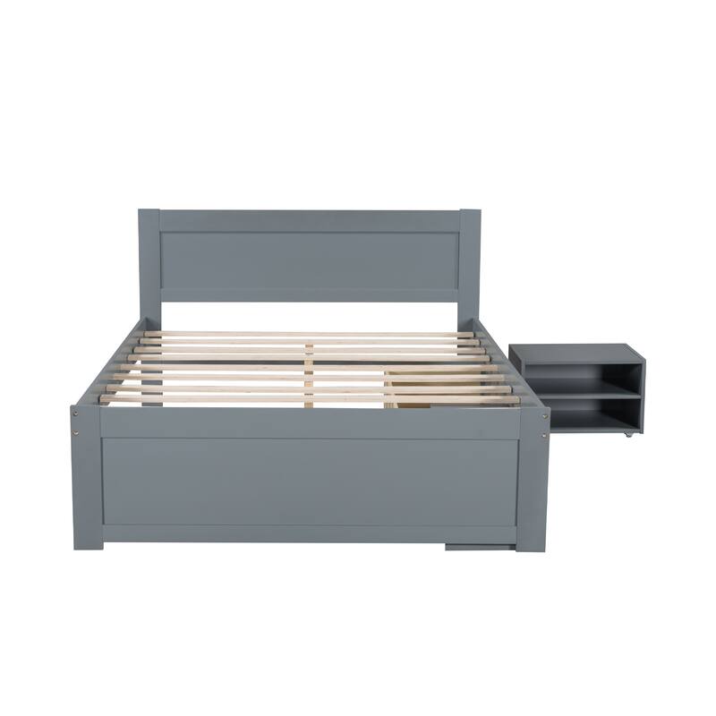 Full Size Wooden Platform Bed Frame with Drawer and Two Shelves, Ample Storage and Space-Saving Design, Bedroom Furniture