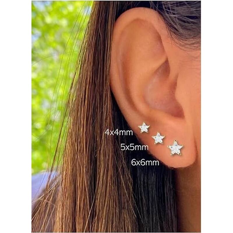 Curata 14k Yellow or White Gold Star-shaped Cubic Zirconia Basket Post Stud Earrings - 4mm 5mm 6mm