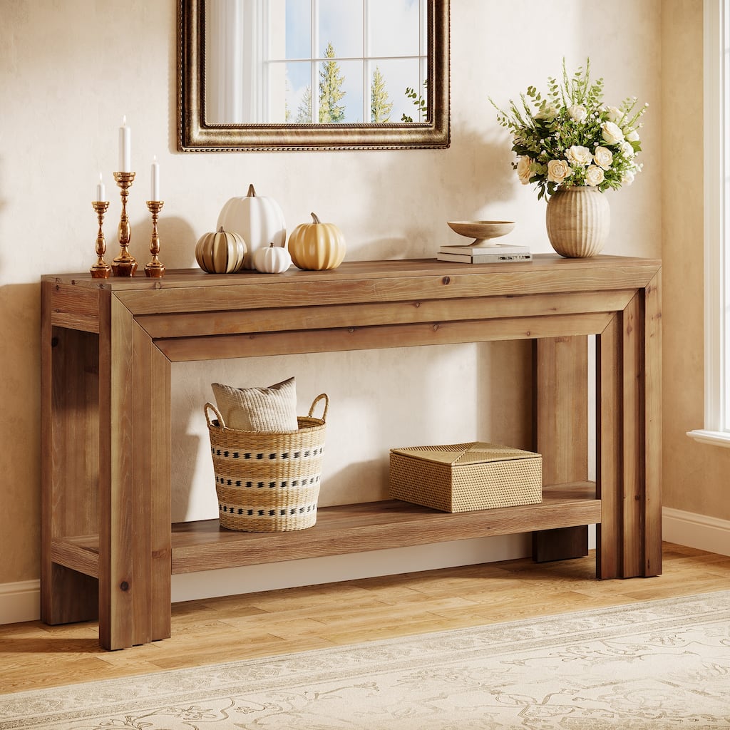 63-Inch Entryway Table, Solid Wood Farmhouse Console Tables
