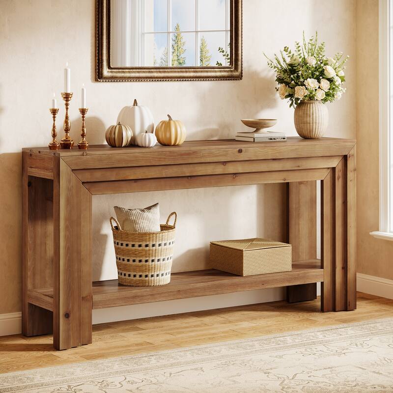 63-Inch Solid Wood Entryway Table, Console Tables with Storage Shelf, Entry Furniture for Entrance, Hallway, Living Room