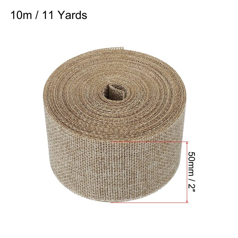 Burlap Fabric Ribbon, Wired Jute Crafts Roll for Wrapping Decoration - Tan