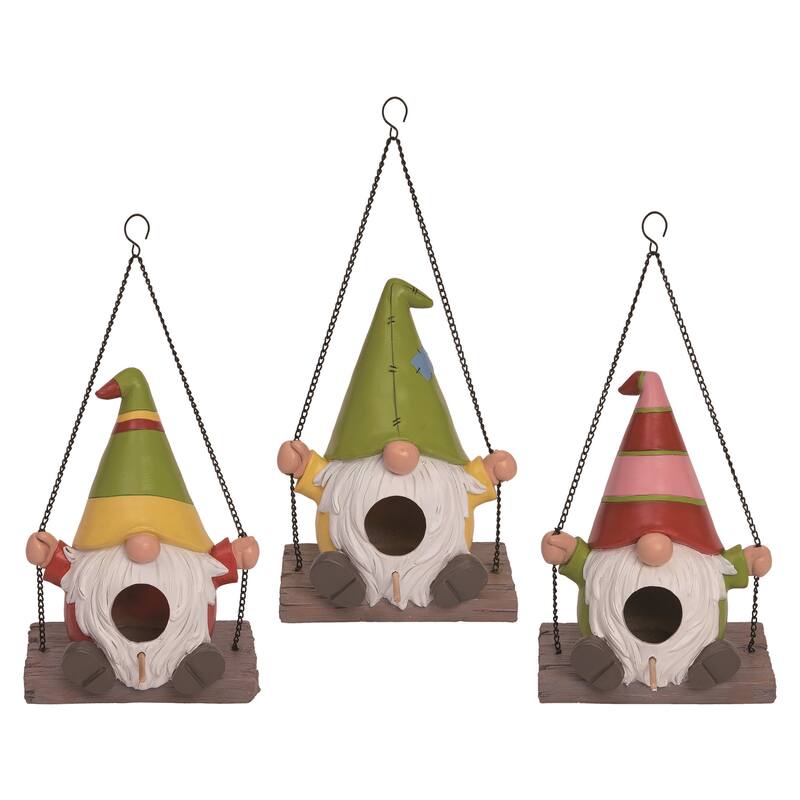 Transpac Resin 8" Multi Spring Gnome Swing Birdhouse