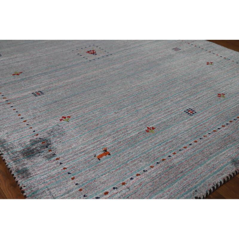 Striped Gabbeh Indian Rug Hand-Knotted Bedroom Wool Carpet - 3'11" x 5'10" - 3'11" x 5'10" - Grey