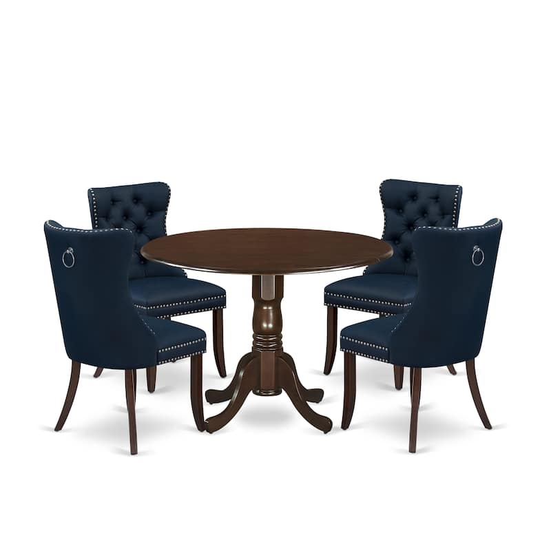 East West Furniture Dining Table Set Consists of a Round Kitchen Table and Padded Chairs, Mahogany (Pieces Options) - DLDA5-MAH-29