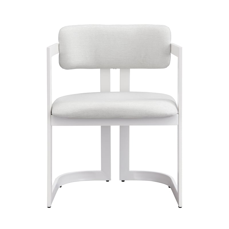 Upholstered Dining Chairs Set of 2, Fabric Armchairs with Metal Frame,