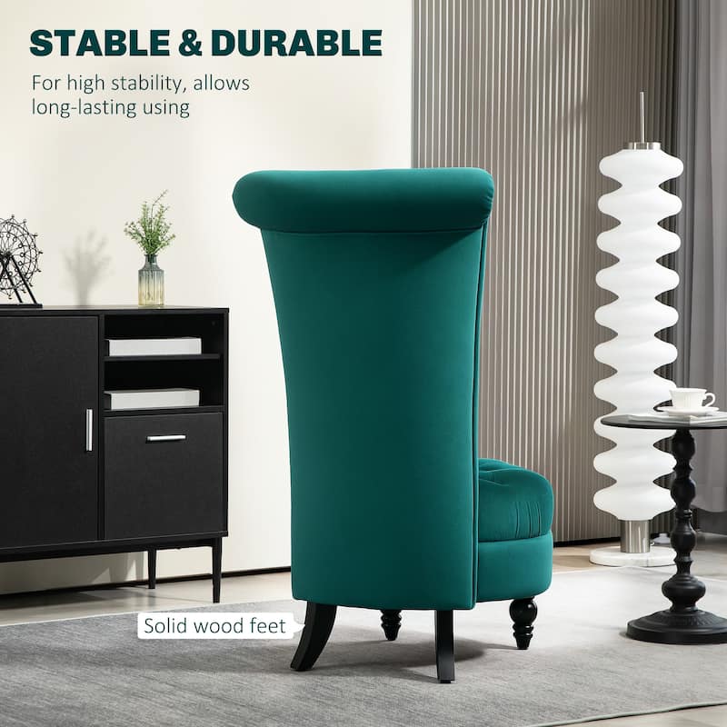 Polyester Rubber Wood High Back Chair with Tufted Seat