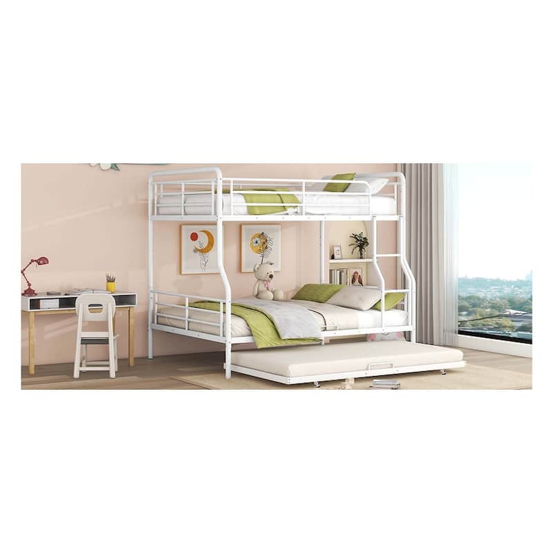 Full XL Over Queen Metal Bunk Bed with Ladder