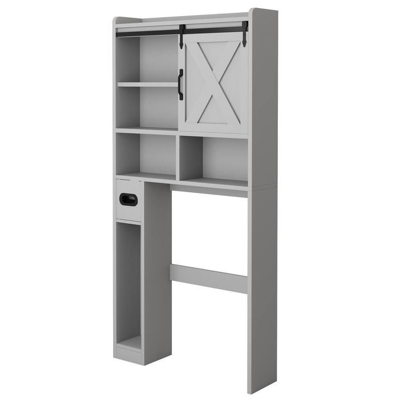 Bathroom Over-the-Toilet Storage Rack with Tissue Box - MDF Wood, Large Capacity Organizer
