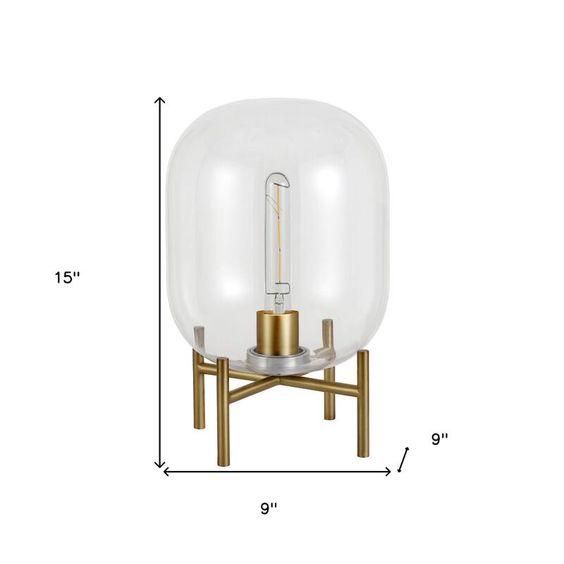 15" Contemporary Metal Table Lamp with Rotary Socket Switch and Clear Cylinder Glass Shade for Bedrooms - 15”H x 9”W x 9”D