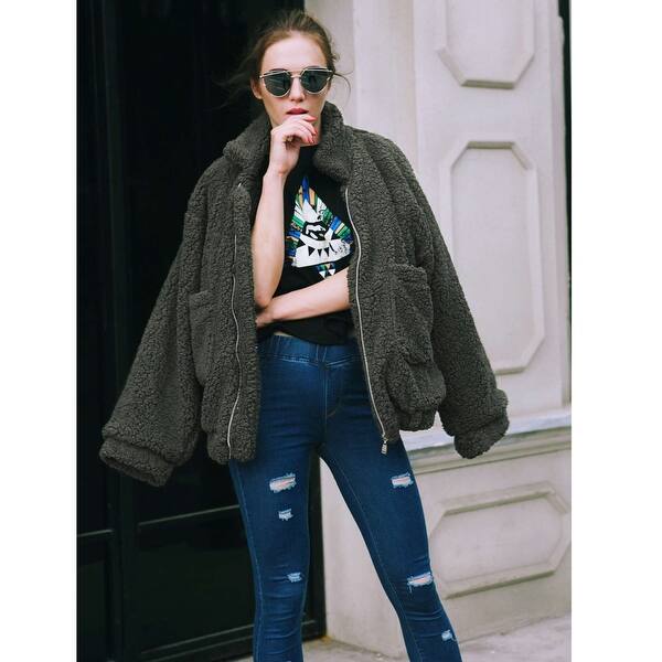 Shop Women Winter Warm Faux Fur Coat Long Sleeve Outwear Lady