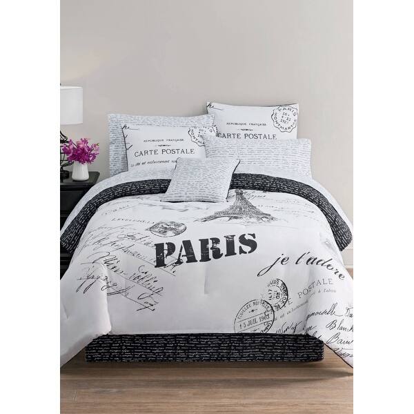 The paris comforter set features a reversible paris themed pattern which makes it the perfect choice for upgrading your bedroom's decor. casa paris comforter set set multiple sizes
