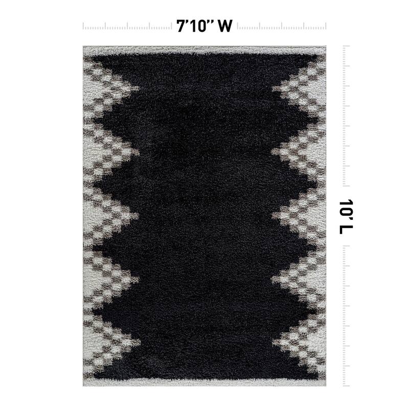Geometric Shag Rug - Soft & Stylish - Anthracite Dark Gray - Medium Pile, Easy to Clean