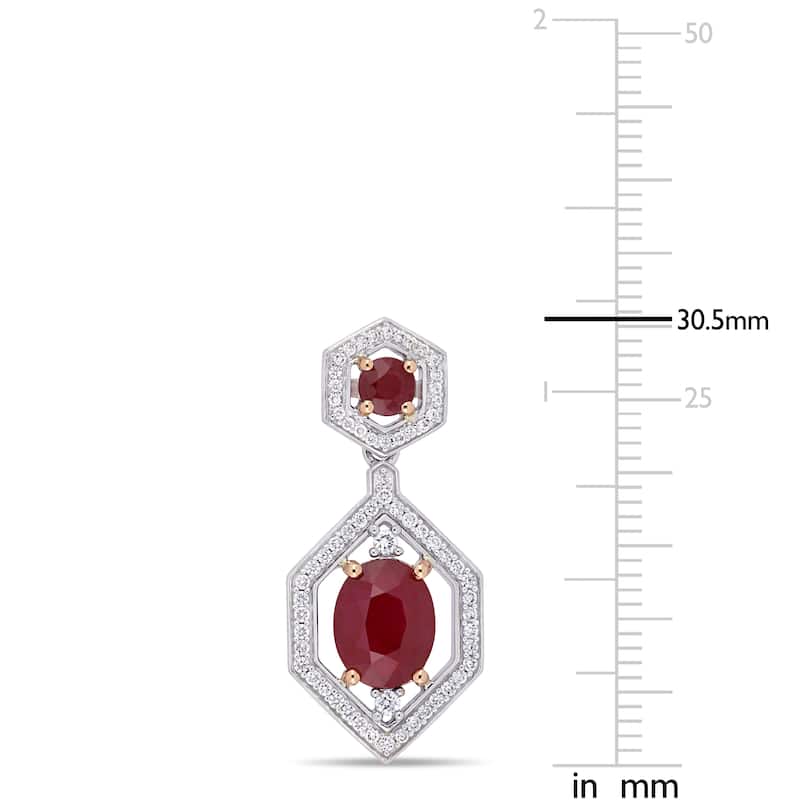Miadora 4.92ct TGW Ruby and 5/8ct TDW Diamond Dangle Earrings 14k Two-Tone Gold