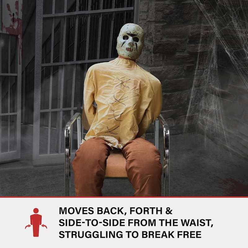 Haunted Hill Farm Twitch the Thrashing Prisoner by Tekky, Sitting Premium Halloween Animatronic, Plug-In or Battery