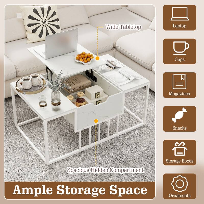 Gymax Lift-Top Coffee Table w/ Hidden Storage & Heavy-Duty Metal Frame