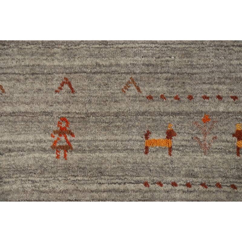 Hand Knotted Oriental 100% Wool Carpet Tribal Animal Pictorial Greys & Charcoal Gabbeh Area Rug - 9' 10'' X 8' 0''