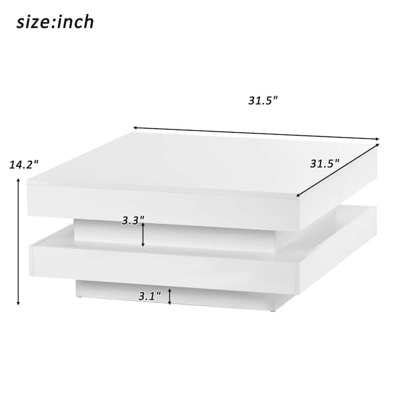ON-TREND High Gloss Minimalist Design with LED Lights, 2-Tier Square Coffee Table