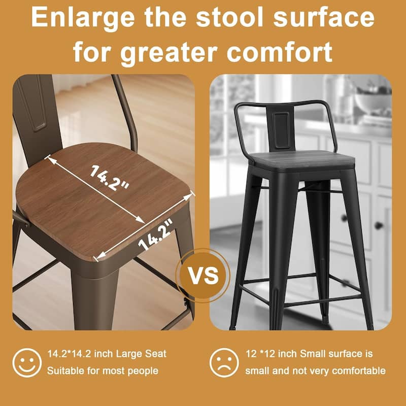 Counter Stools with Metal Frame Counter Height Bar stools with High Back 24" Kitchen Bar Furniture Stools with Wooden Seat