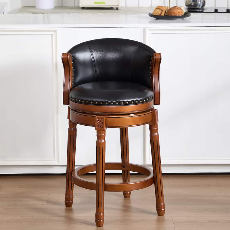 Cow top Leather Wooden Bar Stools, 360 Degree Swivel Bar Chair with Backs, Bar height Couner Height Barstools (1pc)