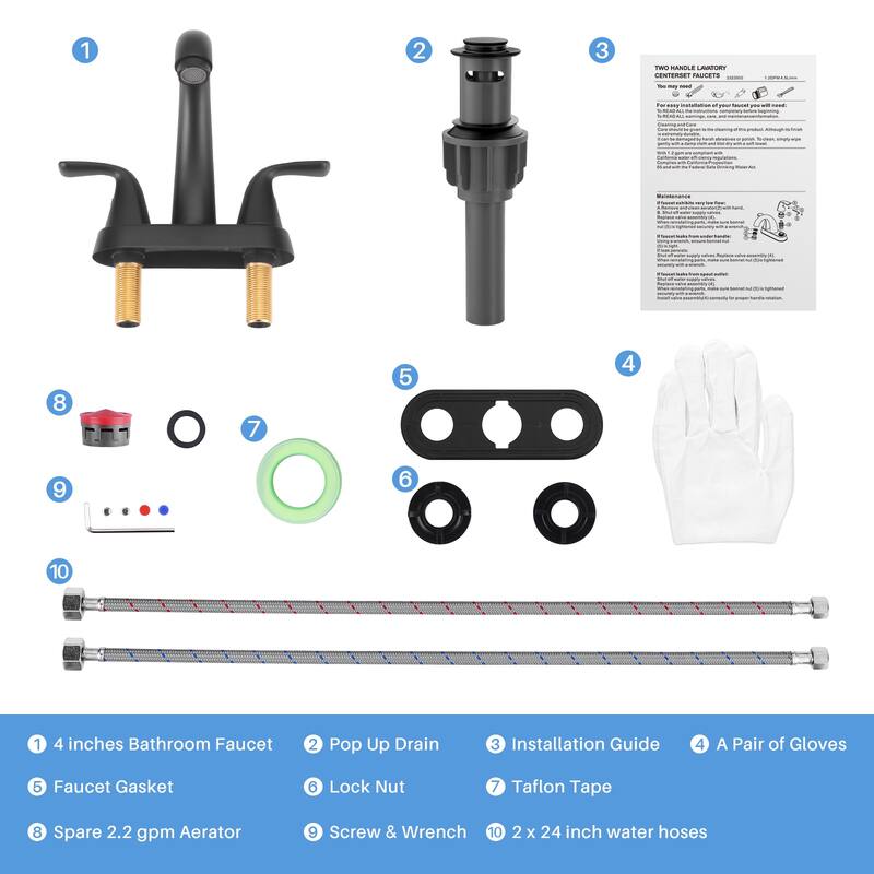 WOWOW 4 in. Centerset Double Handle High Arc Bathroom Sink Faucet